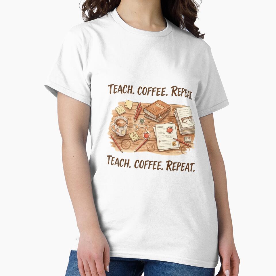 Teach Coffee Repeat watercolor messy desk teacher gift by language-des