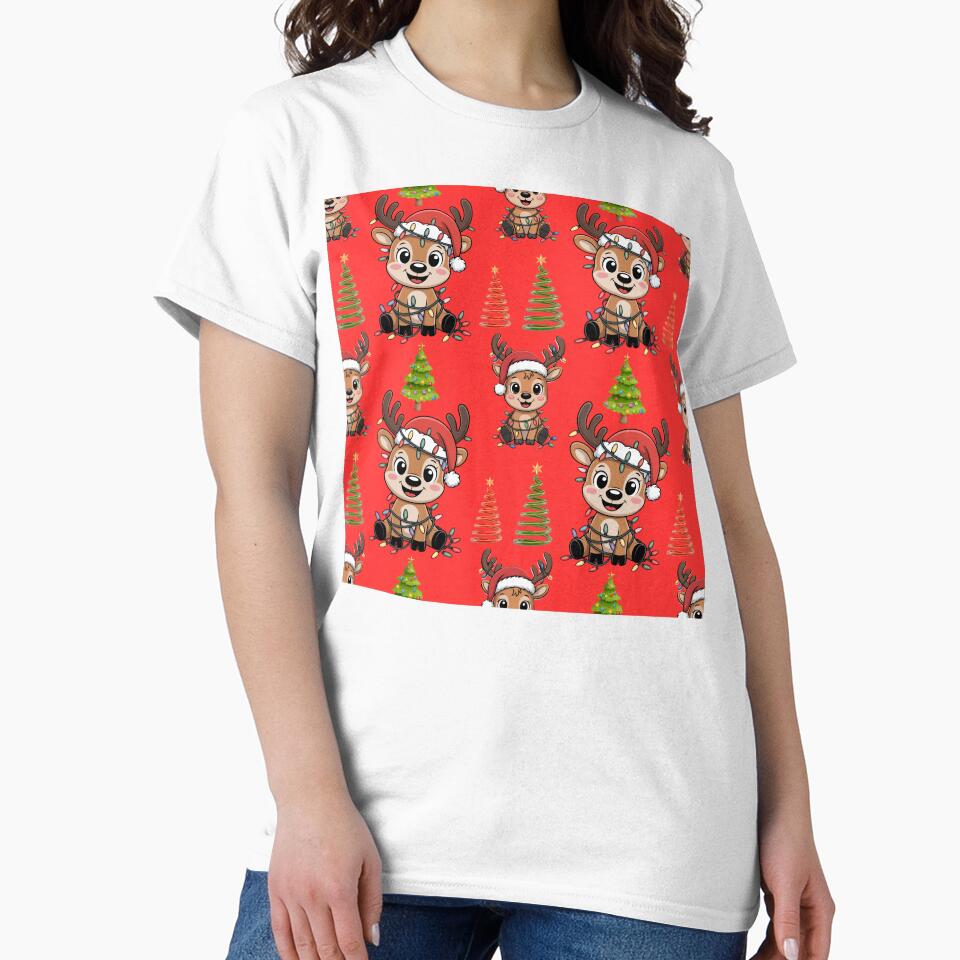Bright Christmas Trees & Reindeer Illustration Pattern by Grang Art Artistic Designs
