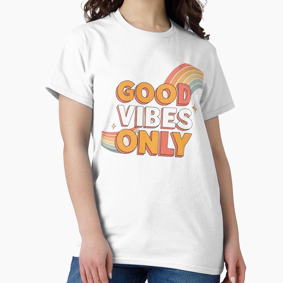 Good Vibes Only Retro Design — 70s Vintage Typography with Sunset Rainbow Aesthetic by Erik Visnievskij