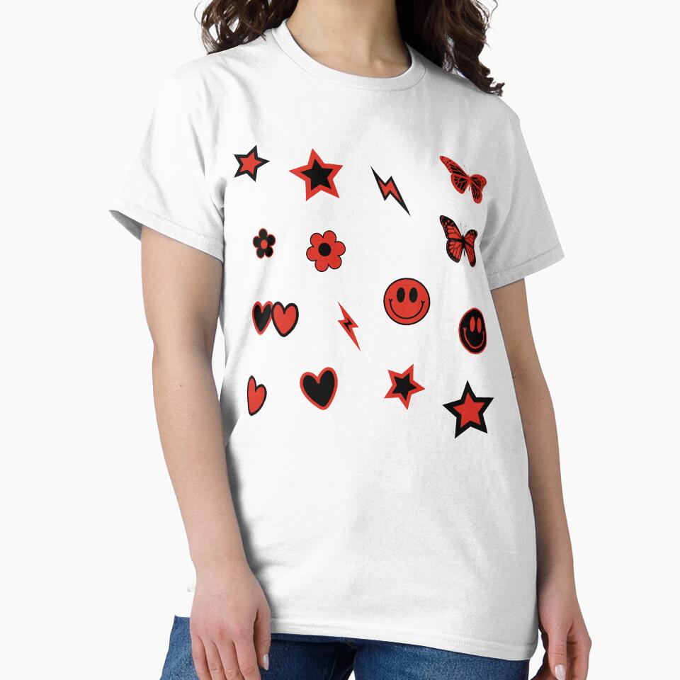 Y2K Aesthetic Stars Butterflies Hearts Flower Lighting Retro Scarlet Red and Black College Sticker Pack by Aesthetic Crew
