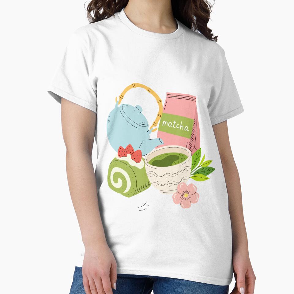 Cute Matcha Tea Time & Sweet Dessert Art by AllaMashycheva