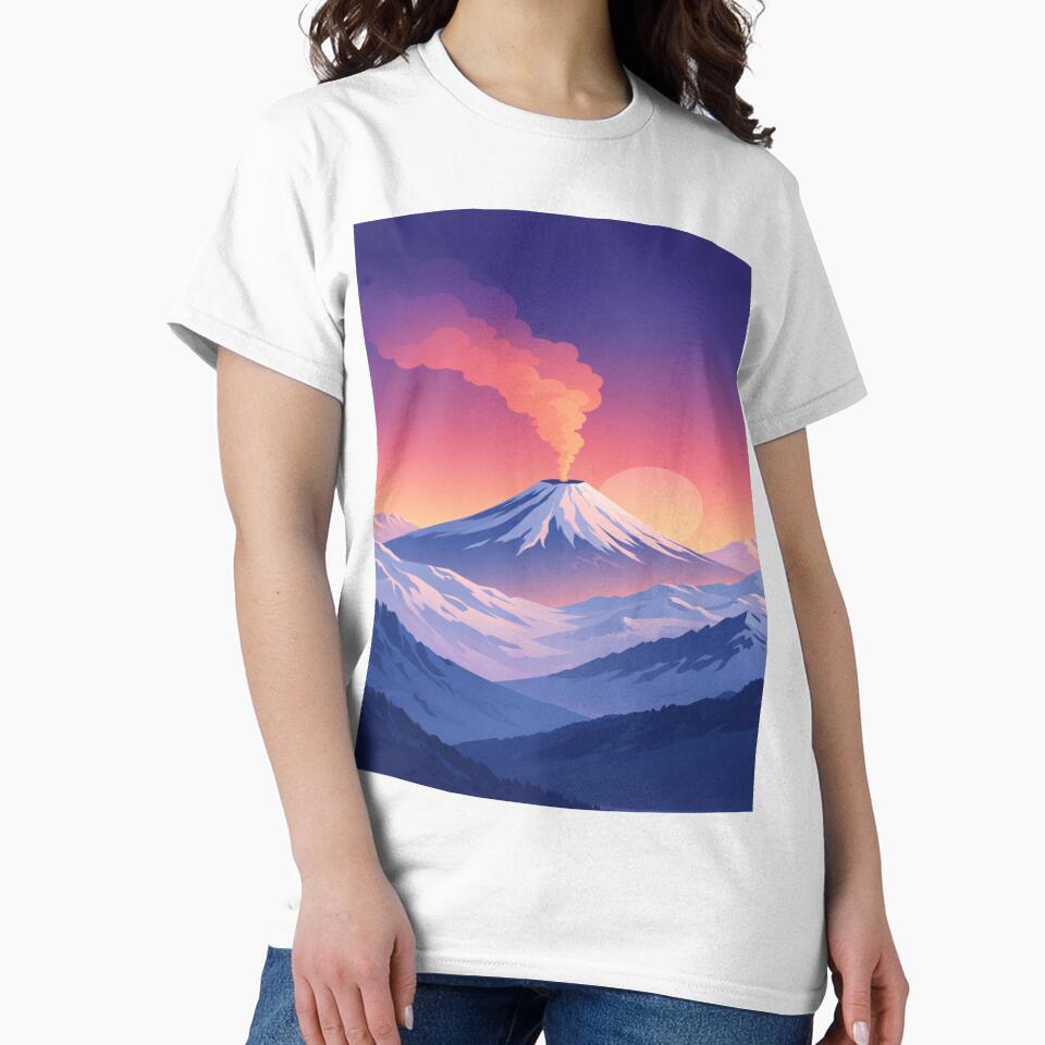 Alpine Volcano Snowy Mountain Landscape – Minimalist Surreal Travel Art by Globalcitytees