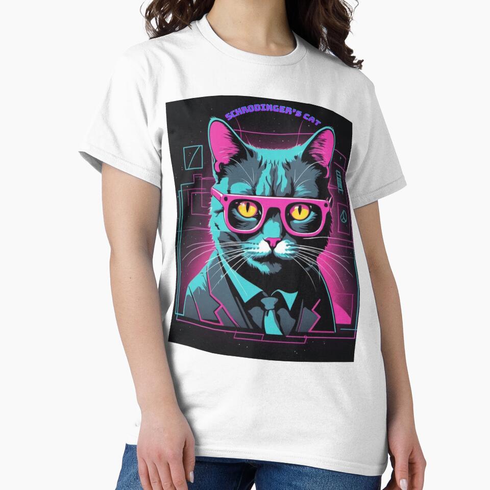 Retrowave Schrodinger's cat funny t-shirt by NebulaLabs