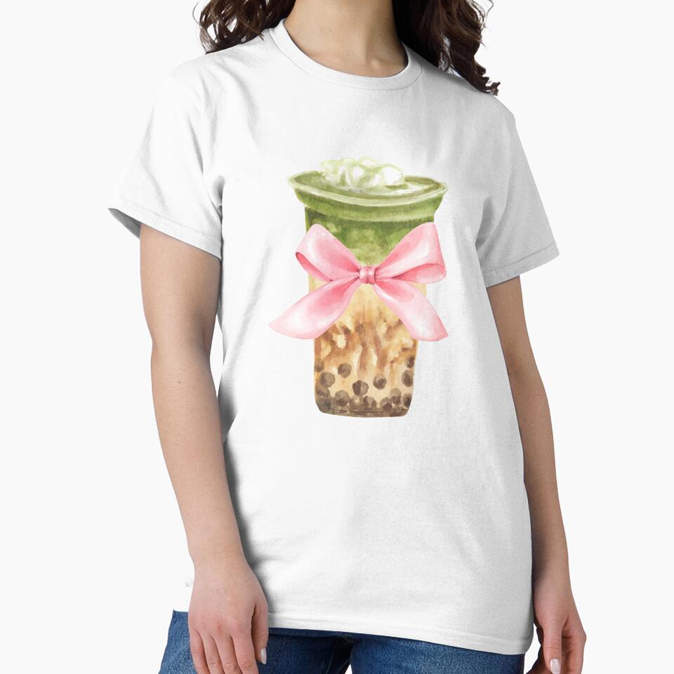 Coquette Matcha Boba Tea with Pink Bow – Cute Feminine Drink Art by DivinePassion