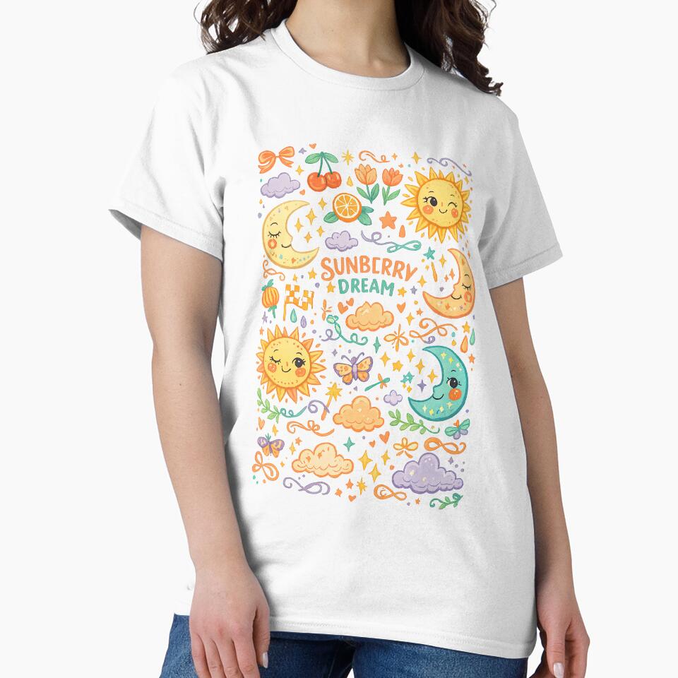 Sunberry Dream Cute Celestial Sun Moon and Stars Illustration by inkoutninja