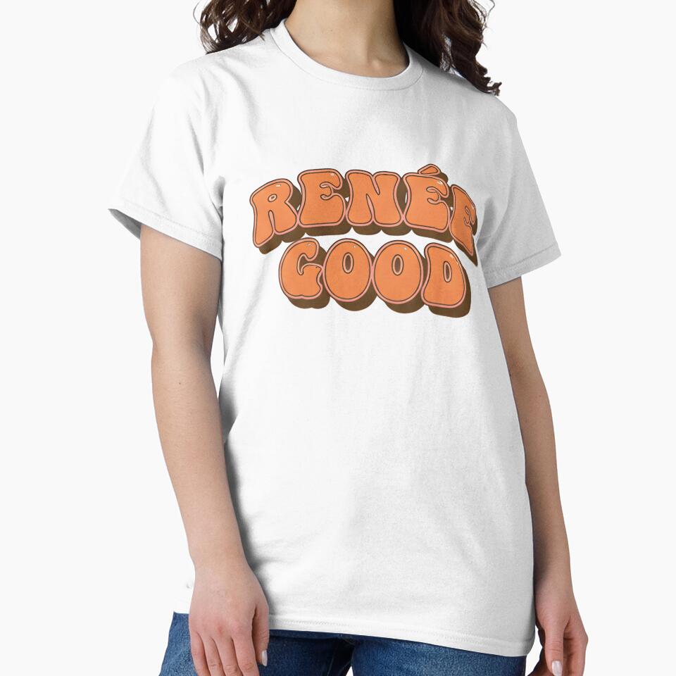 RENÉE GOOD Retro 70s Typography T-Shirt – Vintage Sunset Color Graphic Tee, Bold Rounded Lettering, Uplifting Aesthetic Shirt by ZyxDes