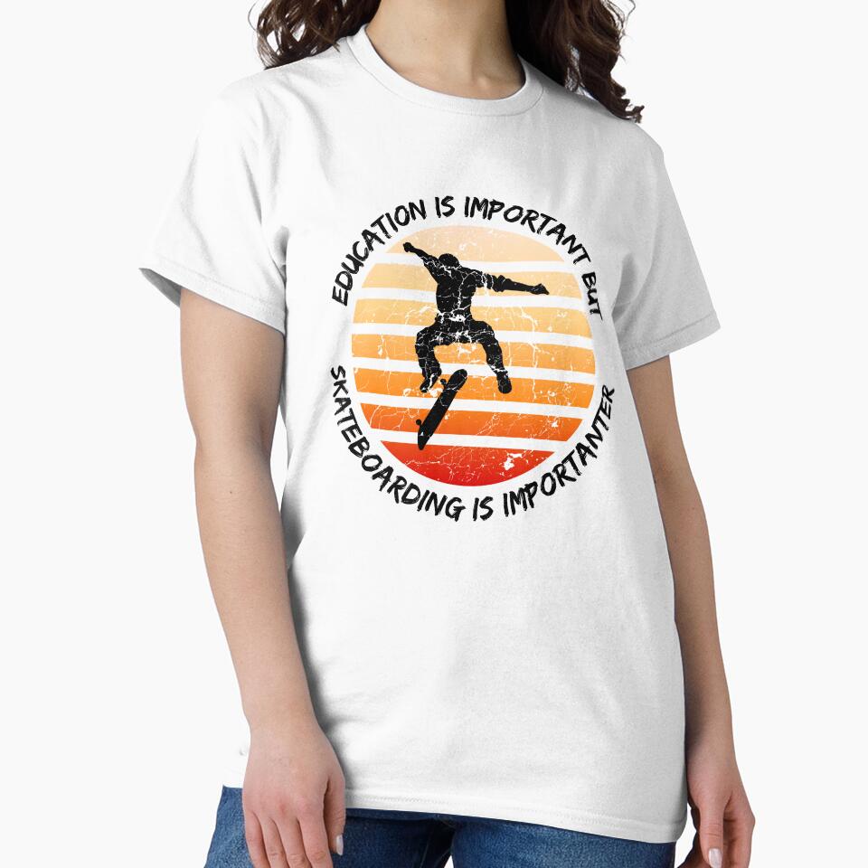 Education Is Important But Skateboarding Is Importanter Grunge Retro Sunset Skateboard Stunt In Blue by LuckyKermit
