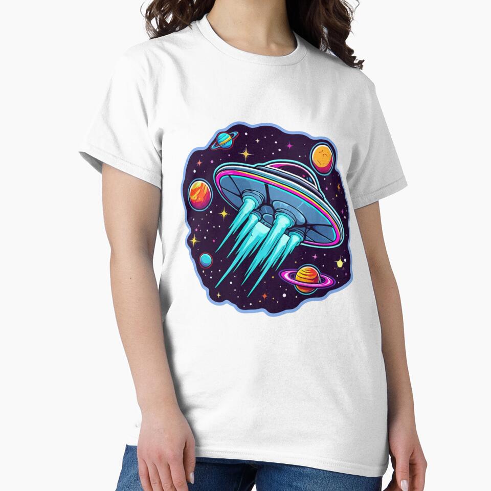 Colorful UFO Spaceship in Vibrant Outer Space by PrintBreeze