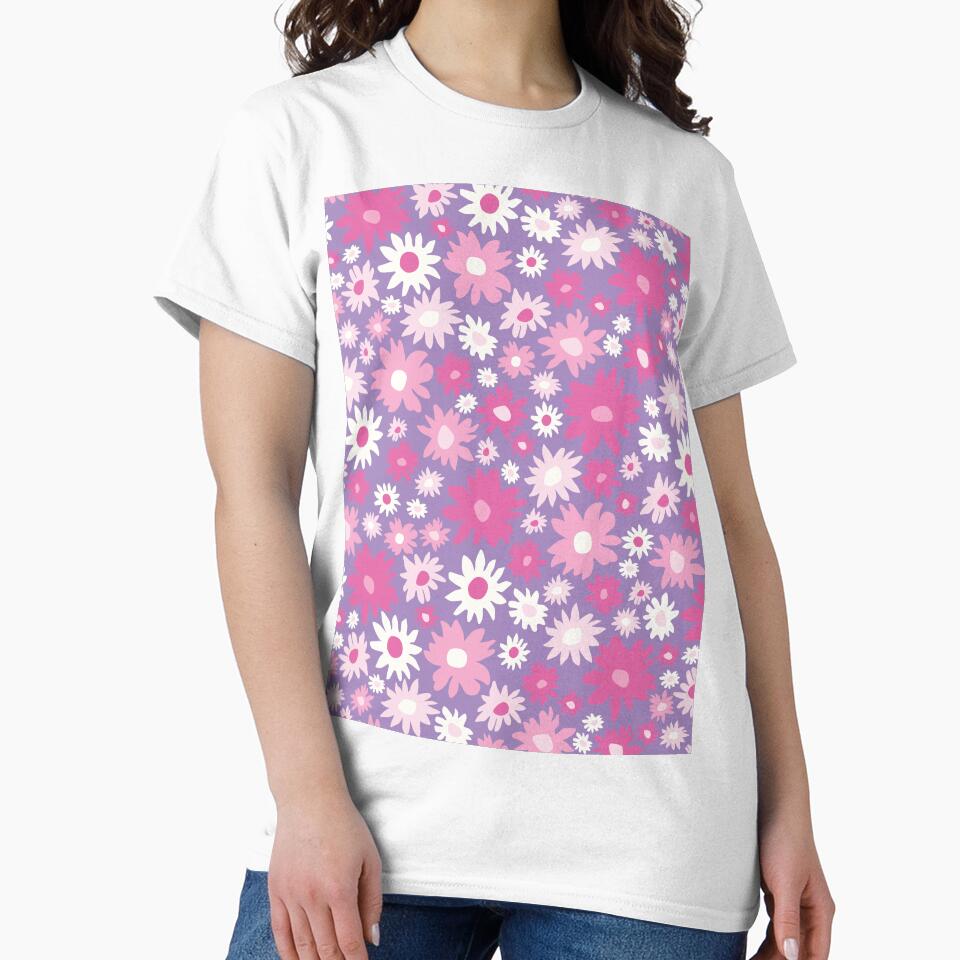 RETRO GROOVY AND FUN FLOWERS PURPLE AND PINK by blomastudios