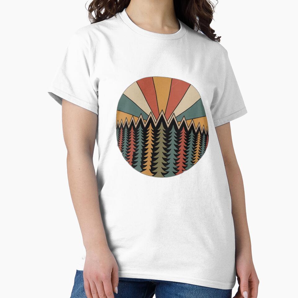 Retro Forest Burst | Vintage Sunset Tree Line T-Shirt Design by sadman73