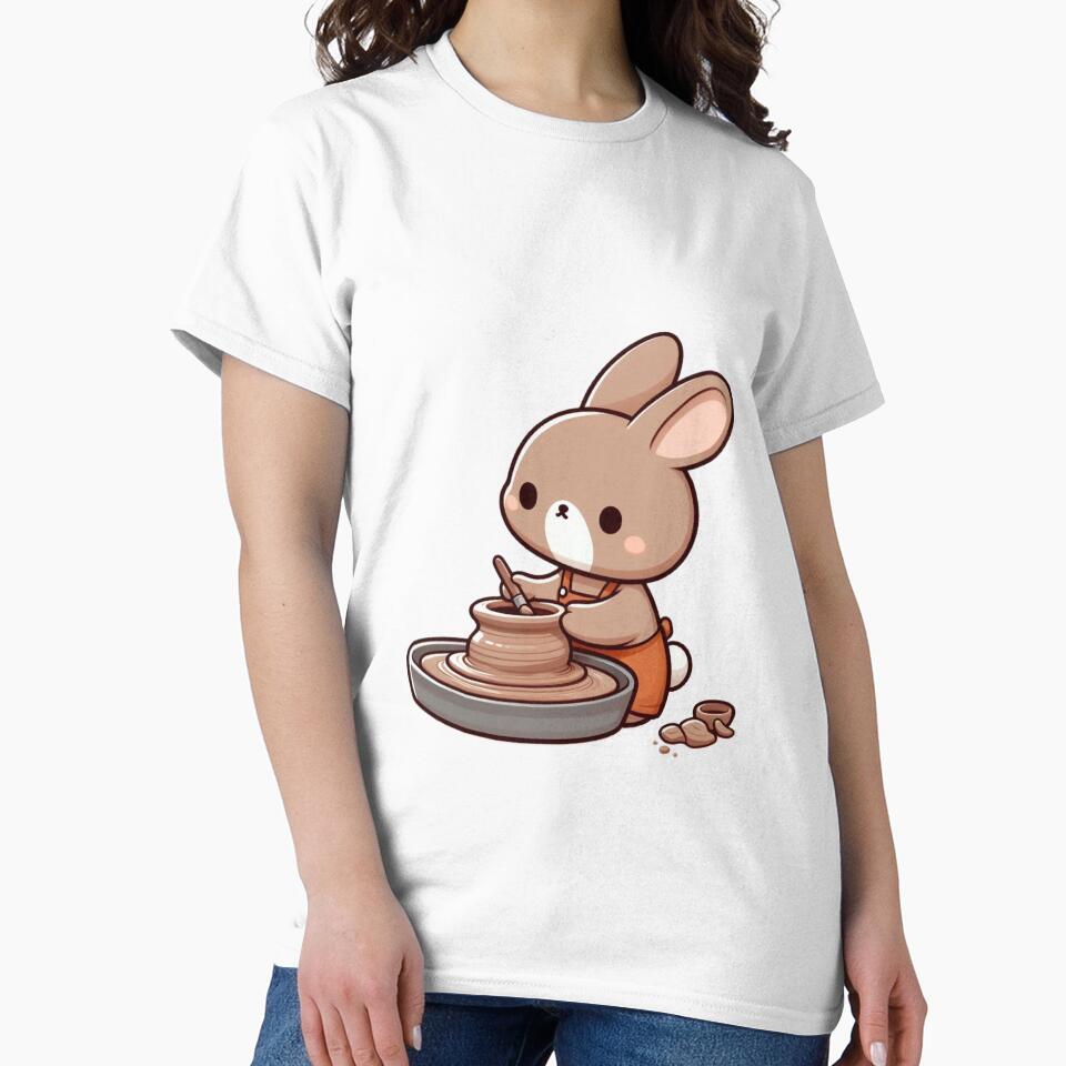 Brown Bunny Sculptor Cartoon – Adorable Animal Pottery Artist by Confuzz1ed