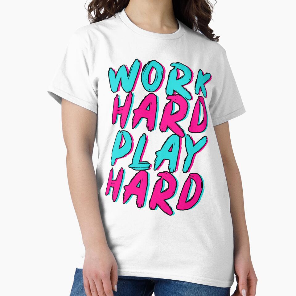 Work Hard Play Hard Neon Brush Lettering Design by EichStore
