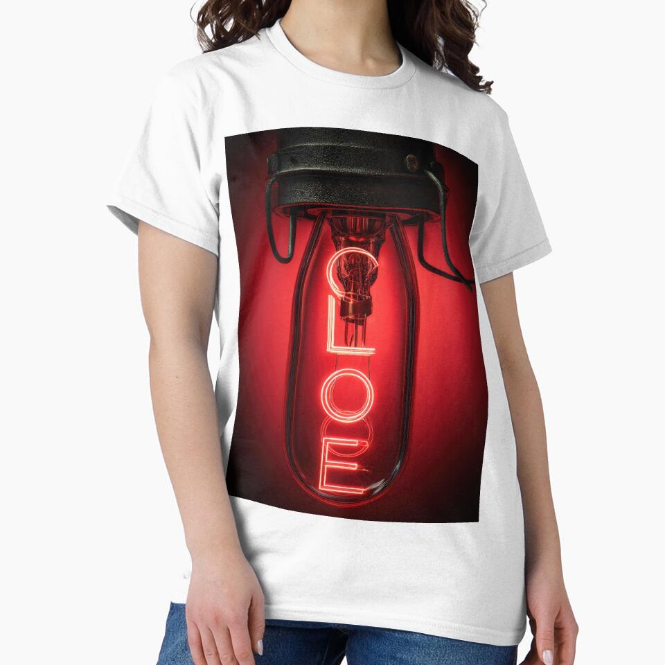 Neon “CLOSE” Sign Inside Light Bulb – Modern Red Glow Aesthetic by Grafititee