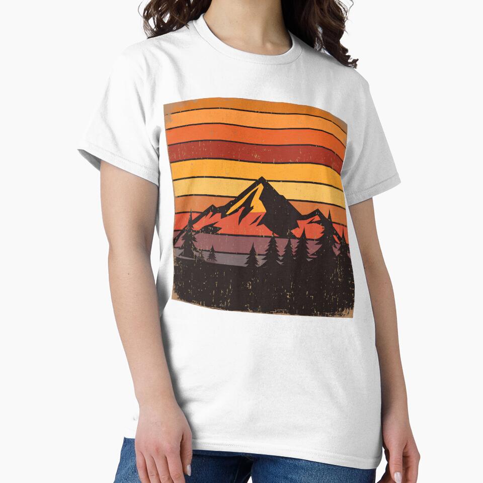 Retro 70s Sunset Mountain Sticker – Vintage Silhouette with Pine Trees & Distressed Texture by The-Library