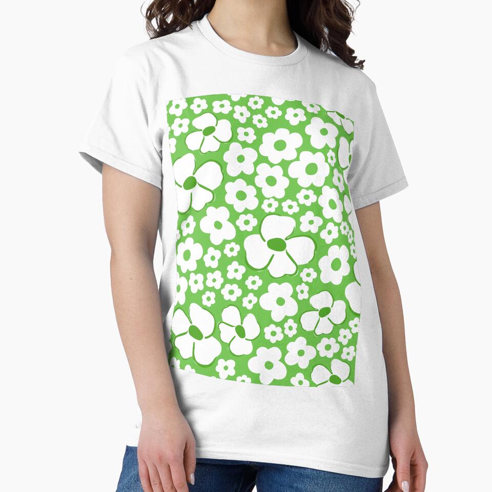 big cute florals green danish style flowers super retro groovy 60s 70s era by blomastudios