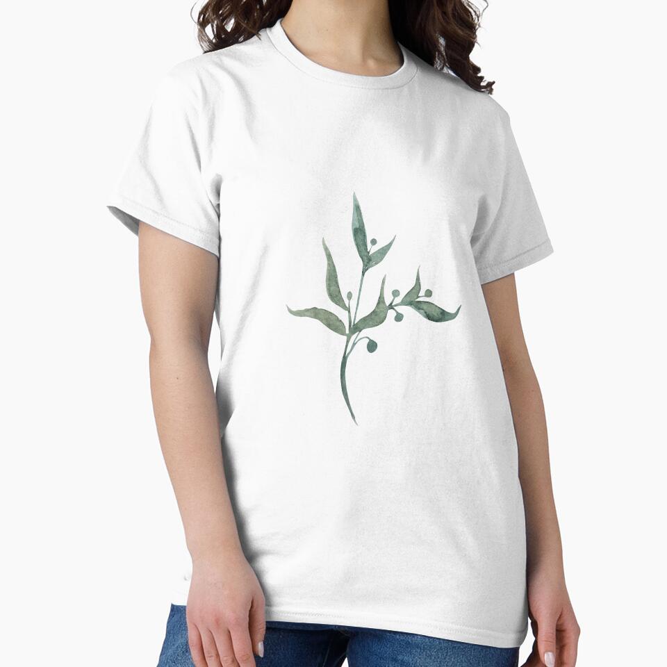 Print of green tiny twigs branch watercolor green leaves by Createssy