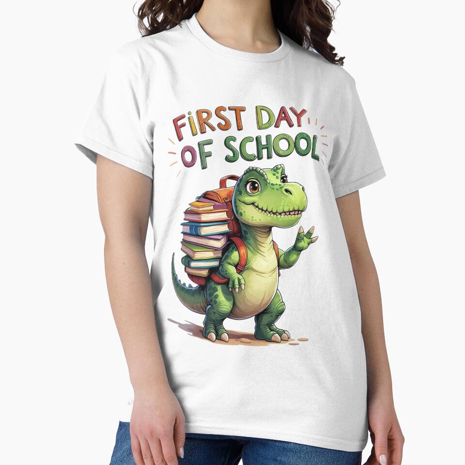 First Day of School – Cute Dinosaur Back to School Design for Kids by SnoyTextil