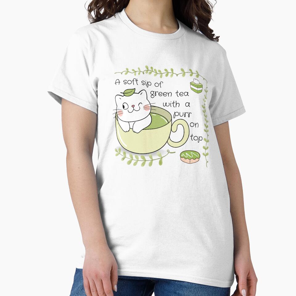 Cute Matcha Cat in Teacup – “A Soft Sip of Green Tea with a Purr on Top” – Kawaii Tea Lover Design by TheBeeKindSpace