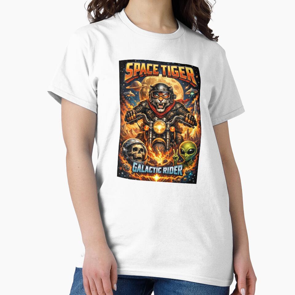 Space Tiger – Galactic Rider Sci-Fi Biker Poster & Graphic Tee by Wentoo