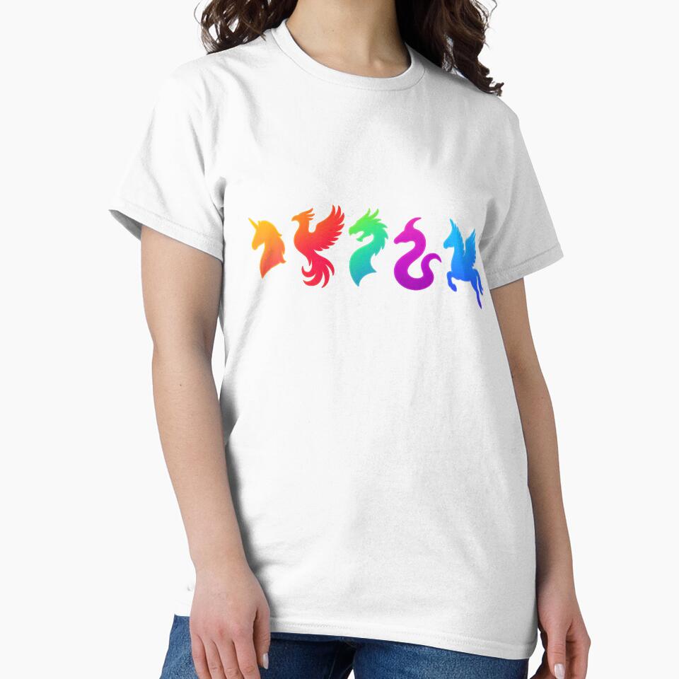 Rainbow Fantasy Creatures Silhouette Art by MysticArtisan