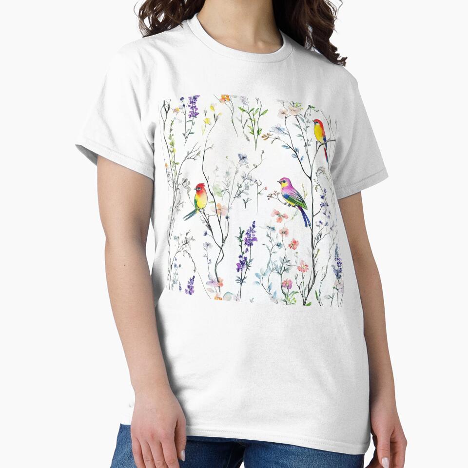 Vibrant Birds in Floral Wonderland by Suzana Djordjevic