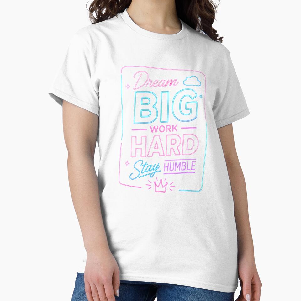 Neon Glow Motivational Quote Poster – Dream Big Work Hard Stay Humble Typography Design by Sanika arts