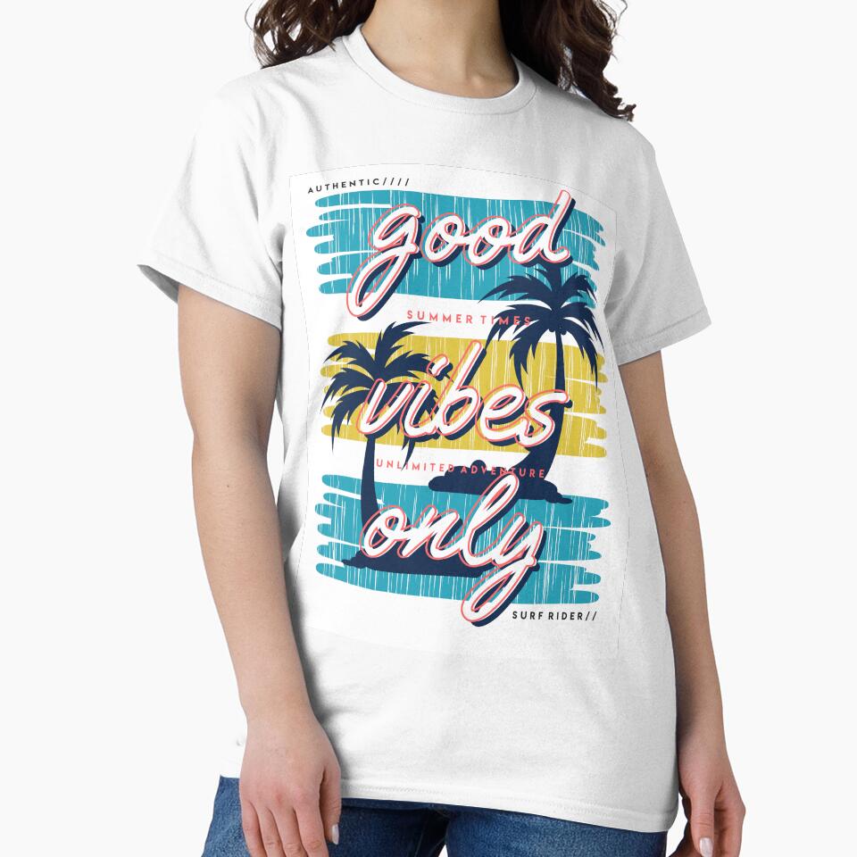 Good Vibes Only Slogan Beach Graphic T-shirt Typography Design by Peekonet