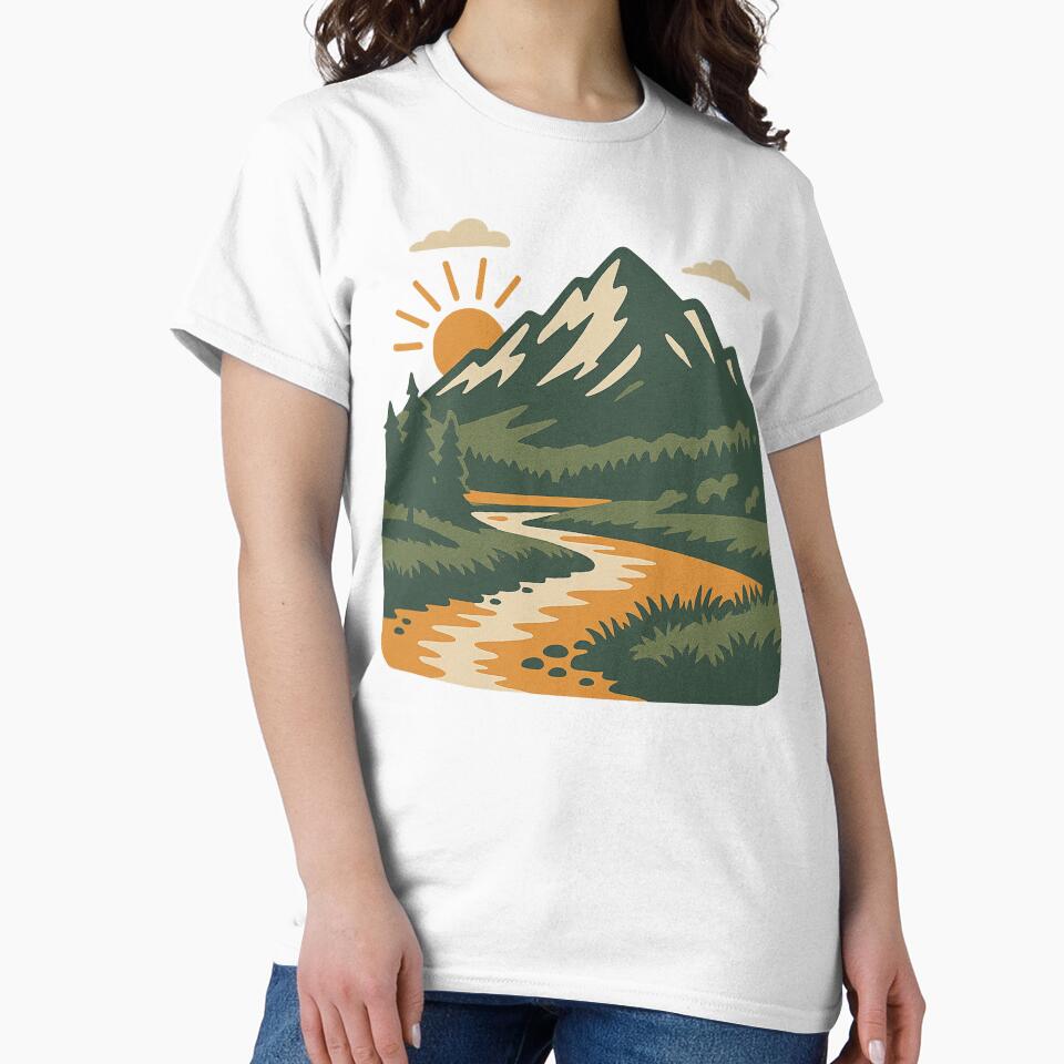Peaceful Mountain Sunset – Nature Landscape Illustration by Vitanity