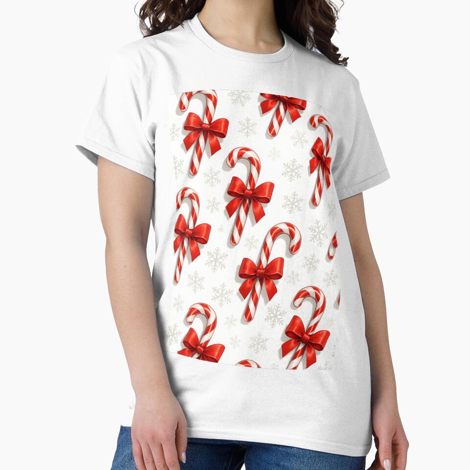 Candy Cane Christmas Pattern with Red Bows and Snowflakes by Buzzink