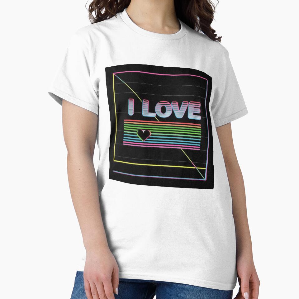 Retro Neon I LOVE Text with Heart and Colorful Lines by CreativeLarysa
