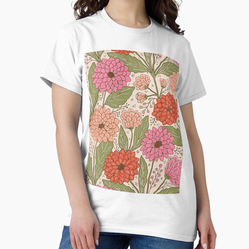 Dahlia garden in cream and pink by Illustrated by Nat