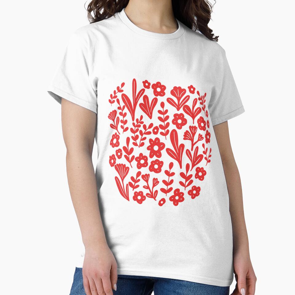 Folk ditsy flower pattern in red and pink by Illustrated by Nat