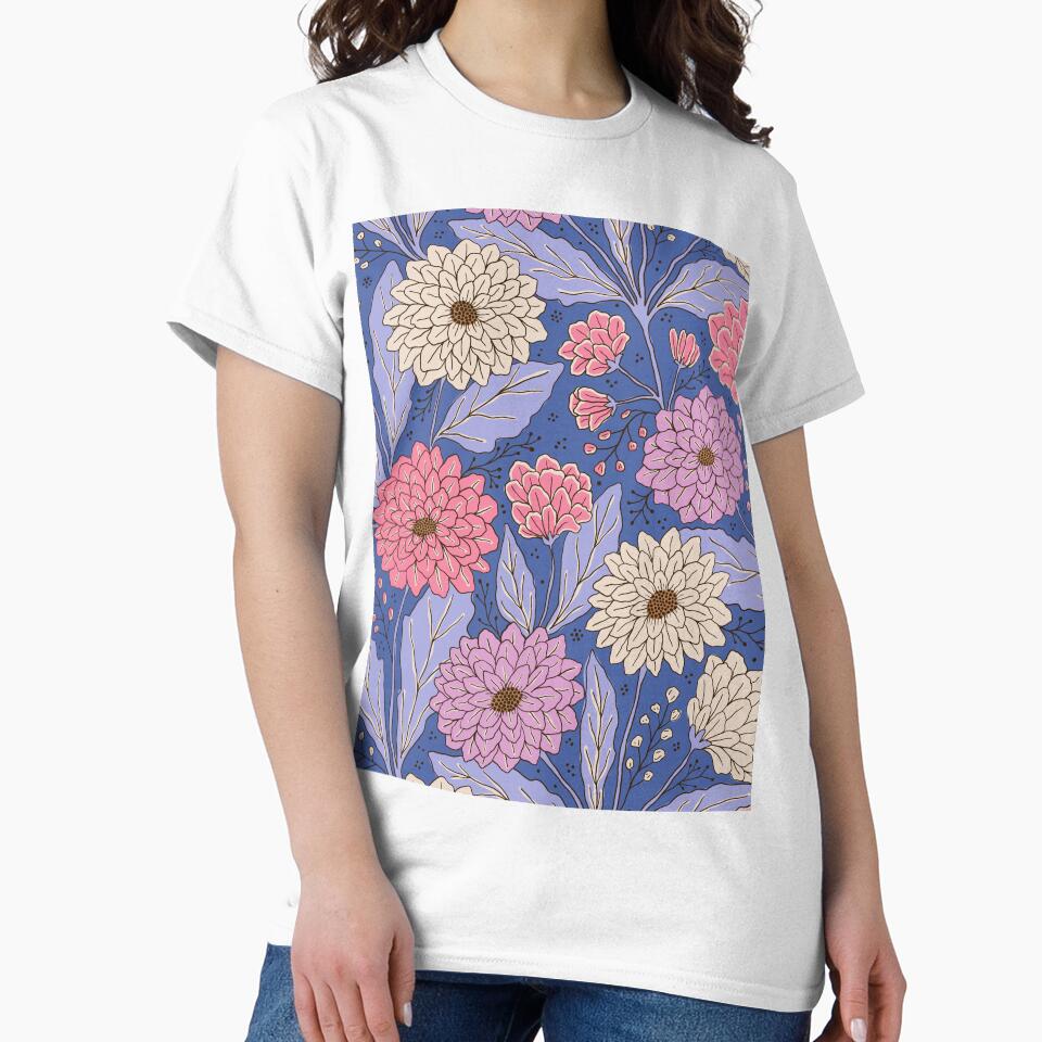 Dahlia garden in blue by Illustrated by Nat