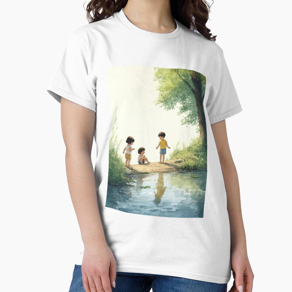 Dreamy Watercolor of Children Playing by the Riverbank by FashionVibefriend