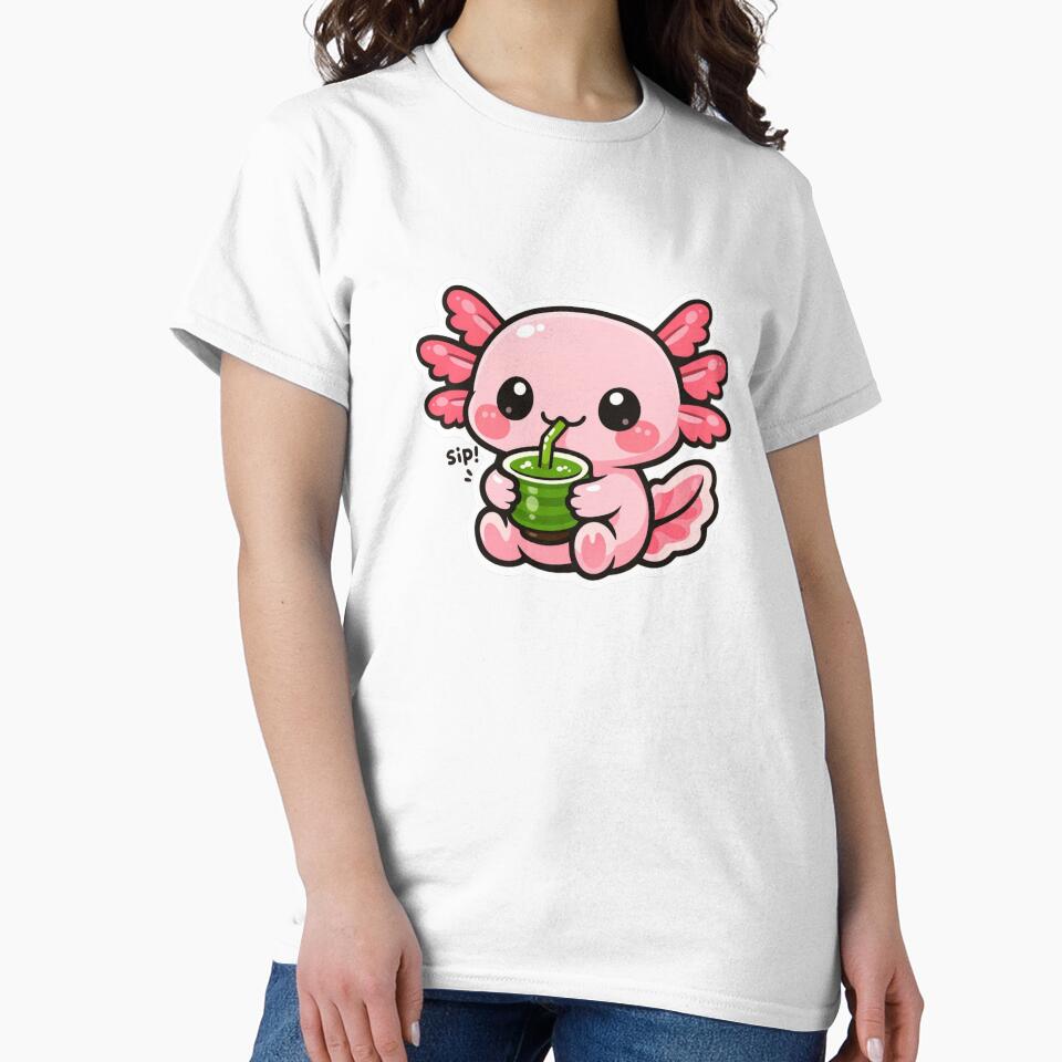 Cute Axolotl Matcha Tea - Kawaii Boba Aesthetic Sticker by AuraArtistica
