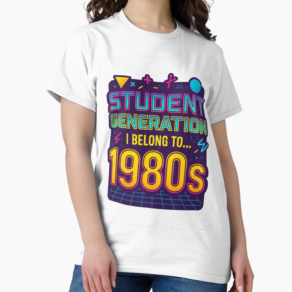 Student Generation T‑Shirt – 1980s Decade Back Print by Artist-shirt12