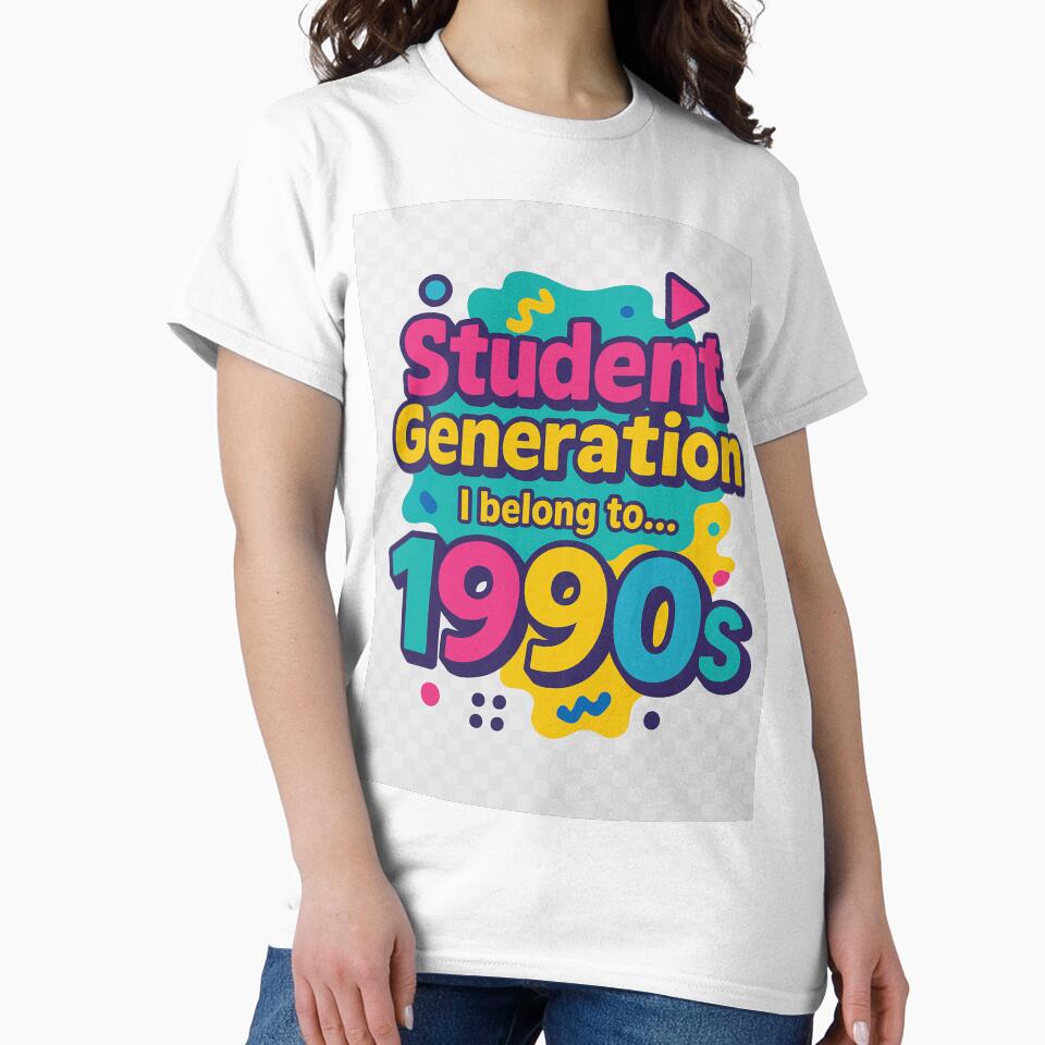 Student Generation T‑Shirt – 1990s Decade Back Print by Artist-shirt12