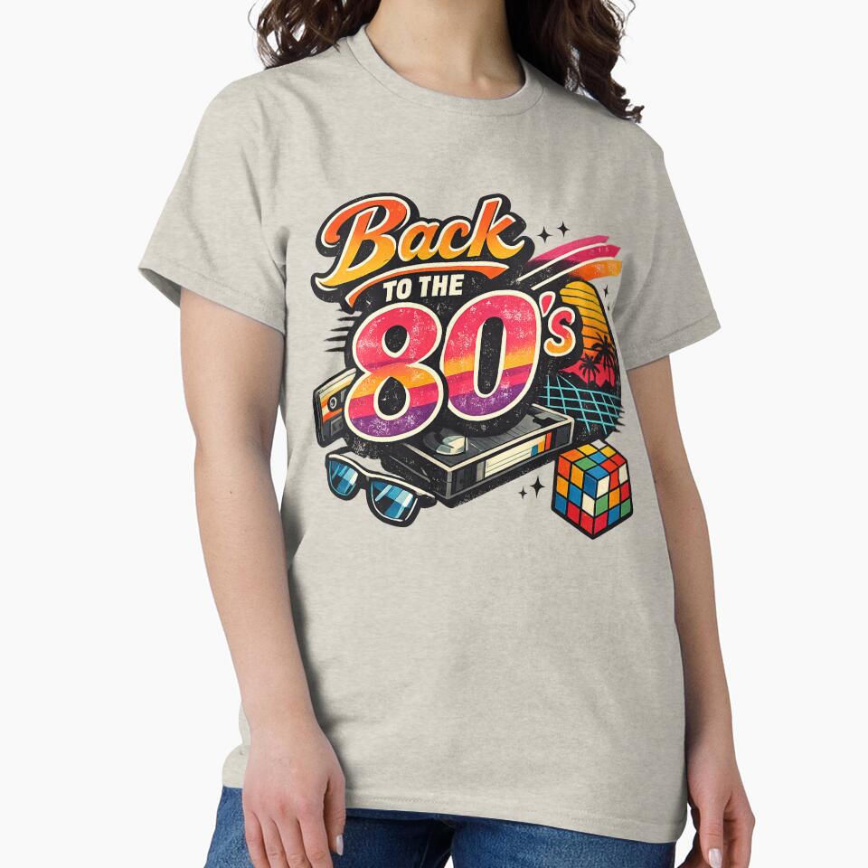 Back to the 80s Retro Vintage AI Graphic – Neon Synthwave Cassette & VHS Design by Cleora Art