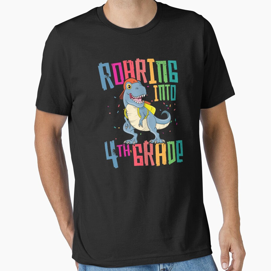 4th Grade T Rex Roaring Back to School T-Shirt Dinosaur Boy by 14thFloor