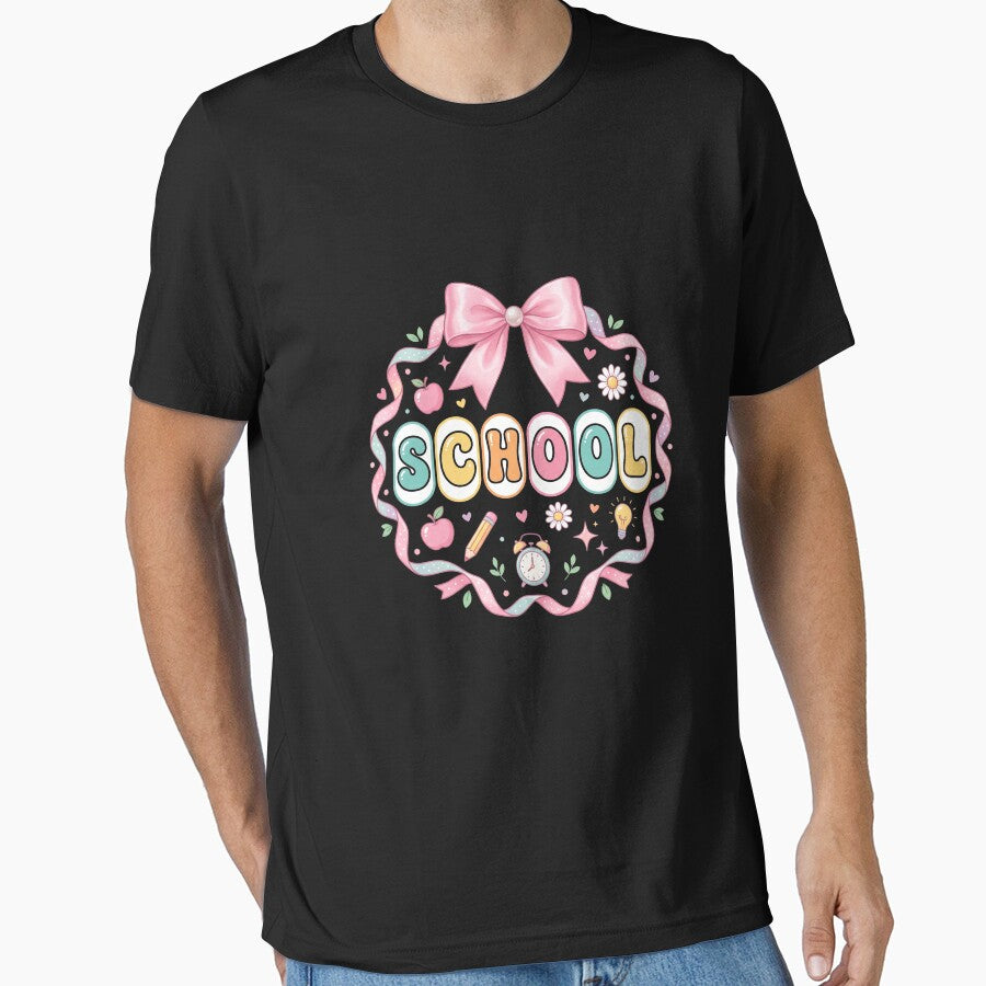 School Coquette Bow Pink Pastel Cute Girl Shirt by SofenArt