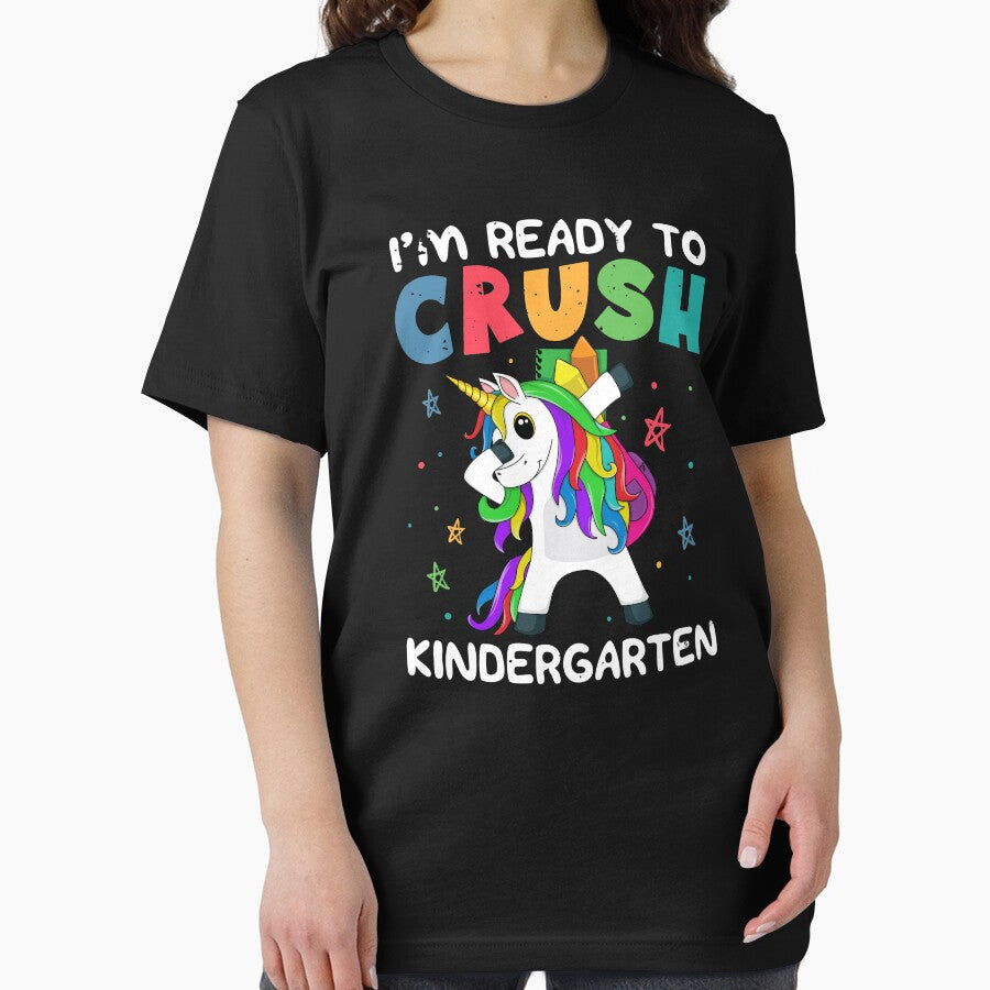 Ready To Crush Kindergarten Back to School T-Shirt Unicorn by 14thFloor