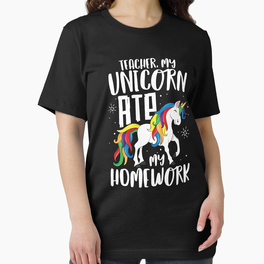 Unicorn Ate My Homework T-Shirt Back to School Kindergarten by 14thFloor