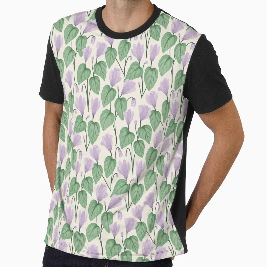 Delicate hand drawn cyclamen trailing floral - Lilac on white by Illustrated by Nat
