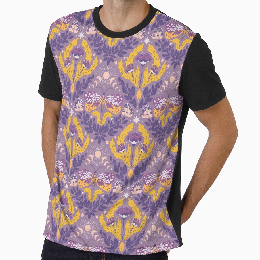 Whimsigoth butterfly florals -  yellow ochre and purple pattern smaller by tanyadistudio