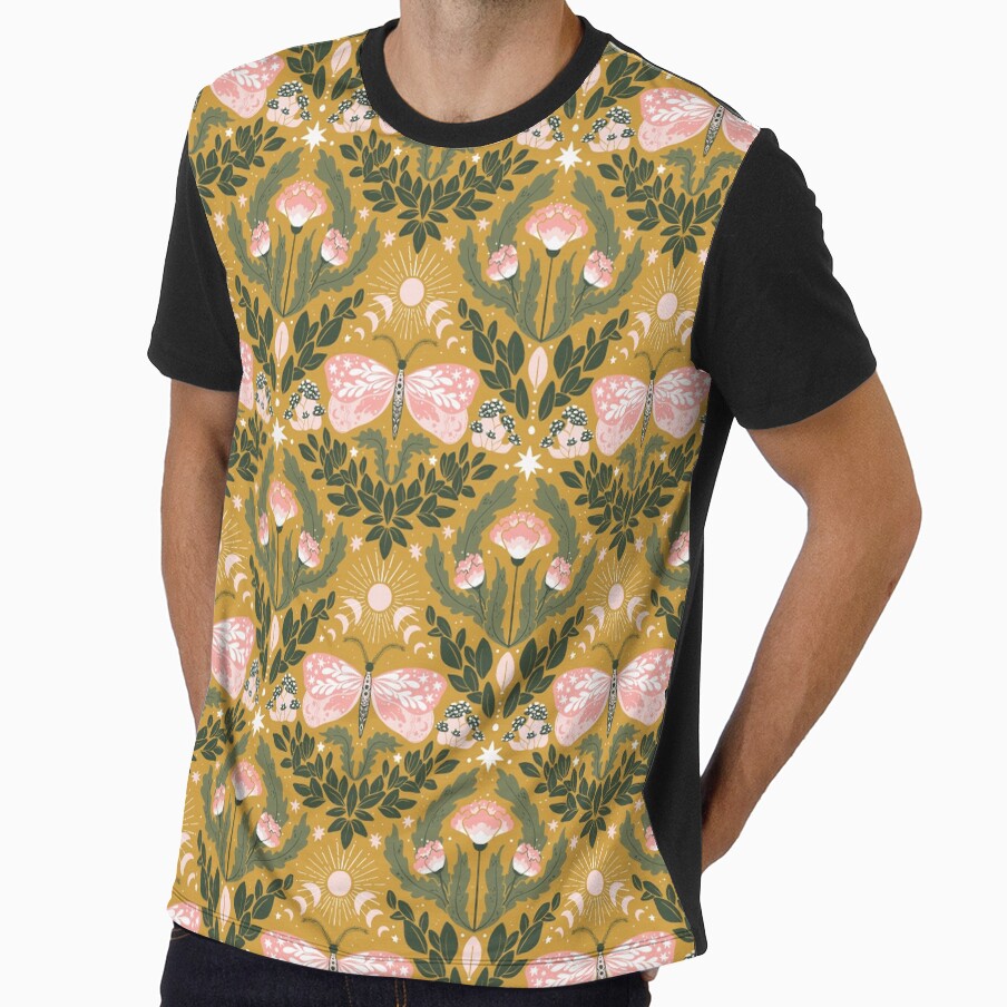 Whimsigoth butterfly florals -  pink, green and ochre pattern smaller by tanyadistudio