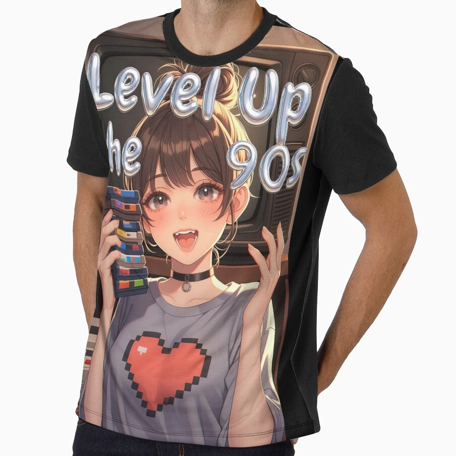Level Up the 90s Anime Gamer Girl Retro Games | 90s Nostalgia Sticker by Amber Sky Creations