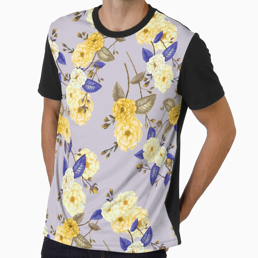 Roses in Yellow and Blue on Dove Grey by ThistleandFox