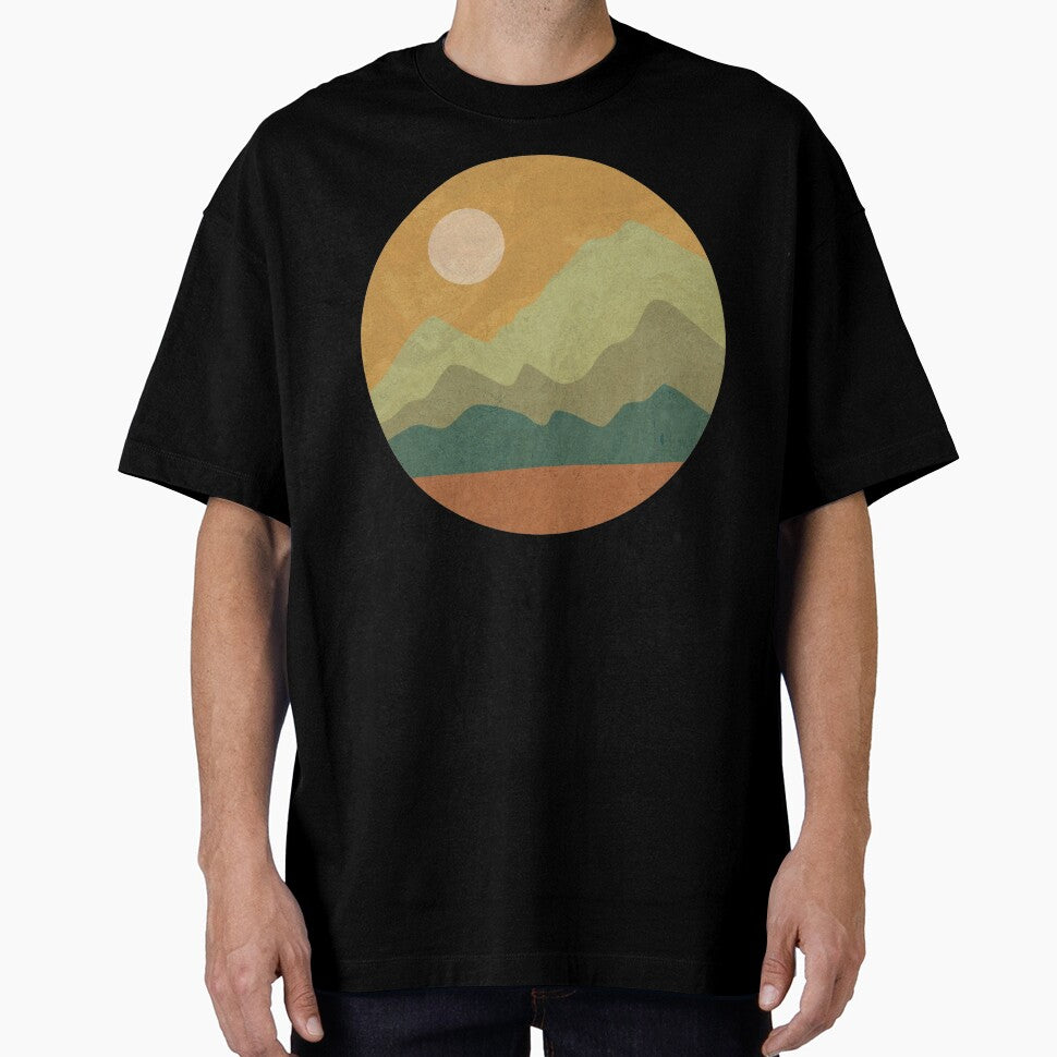 Retro Sunset Landscape Circle Vintage Earth Tone Nature Design by TickleTeeCo