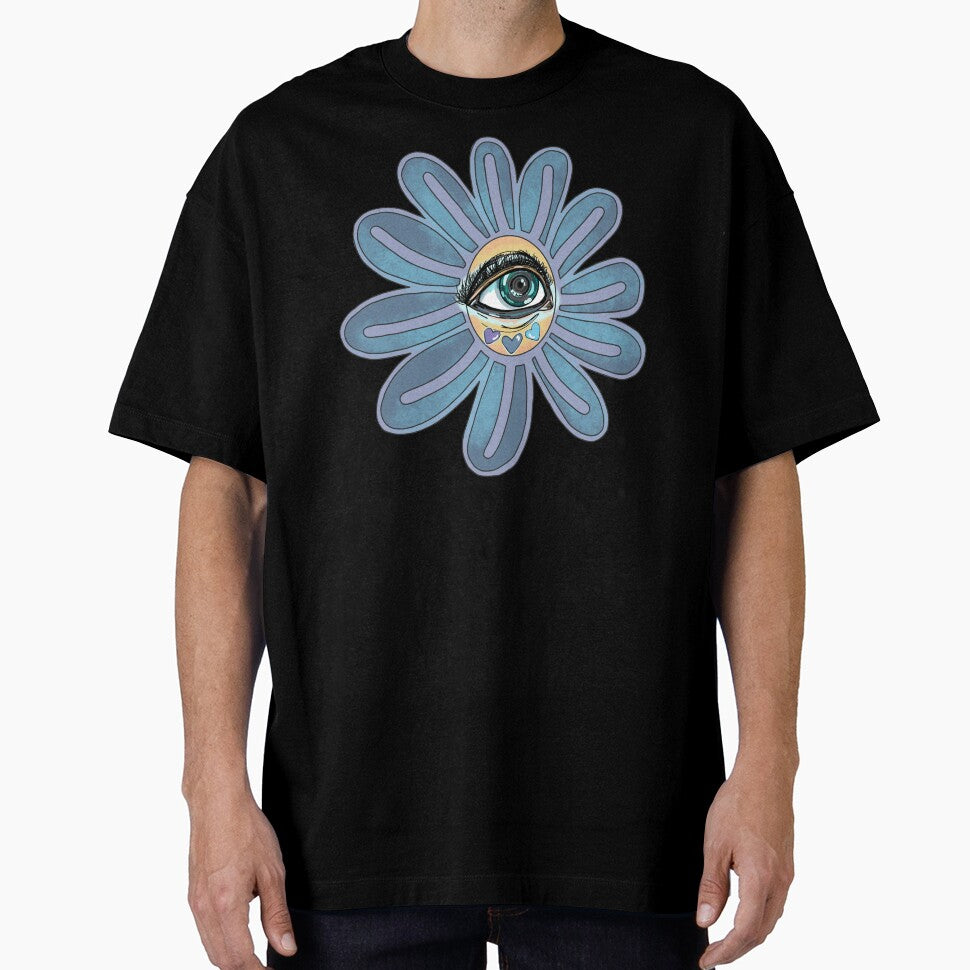 Groovy Trippy Blue Flower with Eye Sticker by libscreates