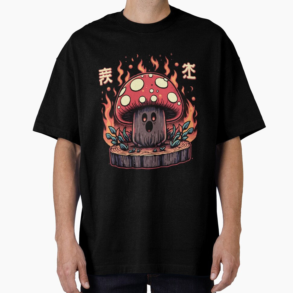 Cute mushroom on fire by Emegan Print Art